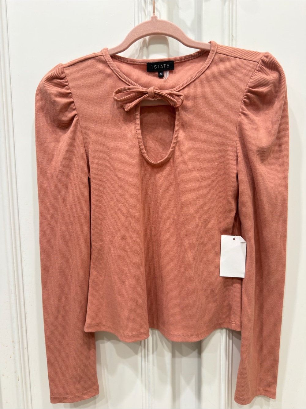 STATE Rose Dusty Keyhole Tie-Front Long Sleeve Top